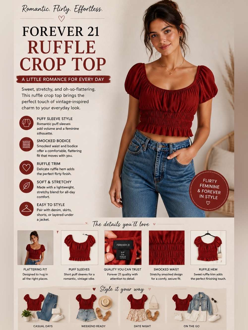 Forever 21 Cherry Red Ruffle Crop Top